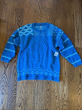 Free People Blue Patterned Scoopneck Sweater